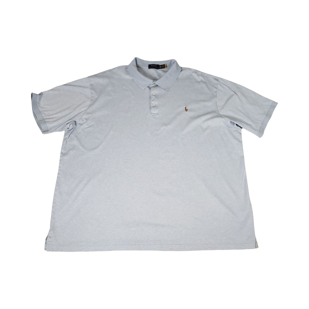 Polo Ralph Lauren Mens 3XLT Light Blue Heathered Cotton Jersey Polo Shirt